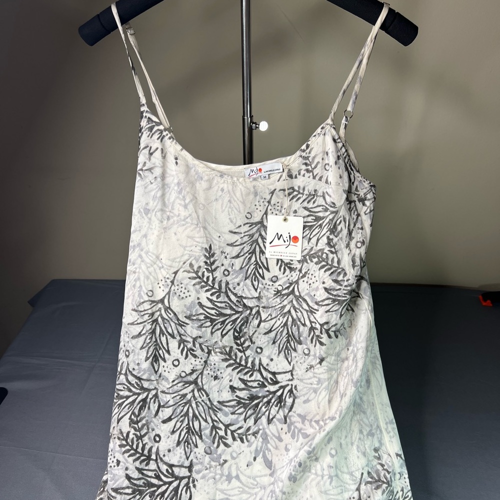 Michelle Jonas Gray and White Silk Midi Length Dress NWT